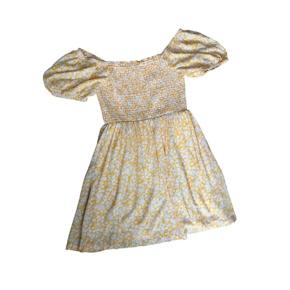 Lost‎ + Wander Yellow Ditsy Floral Smocked Cottagecore Boho Rayon Mini Dress S - Picture 4 of 12